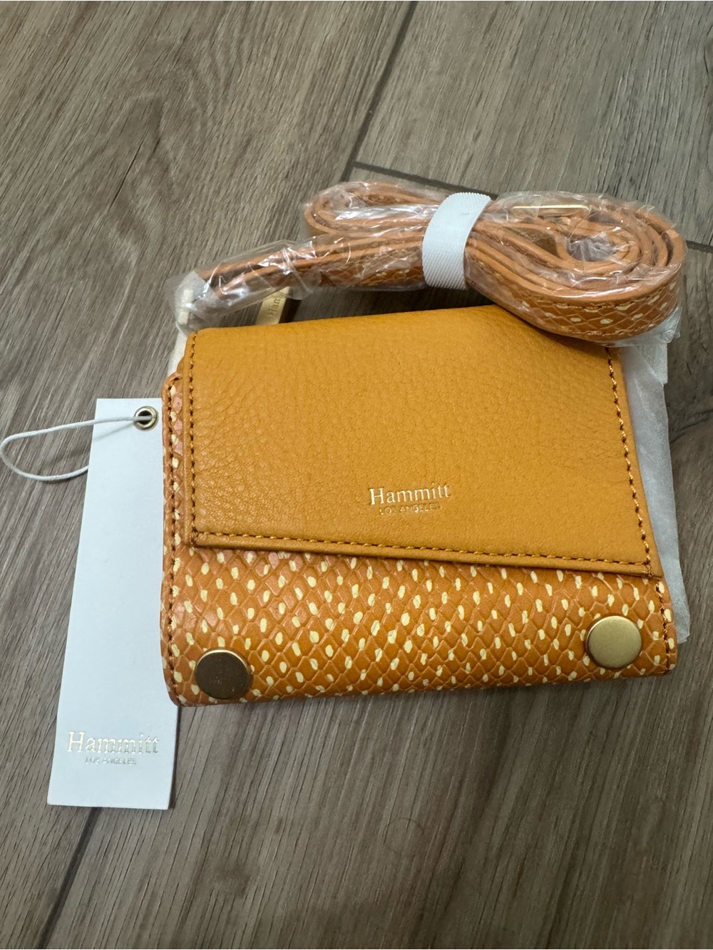 Hammitt Mustard Textured Pebbled Leather Crossbody Wallet